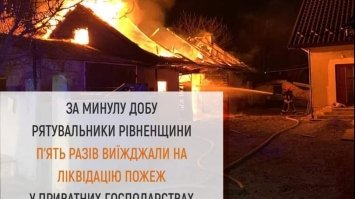 На Рівненщині за минулу добу сталося п`ять пожеж у приватних господарствах